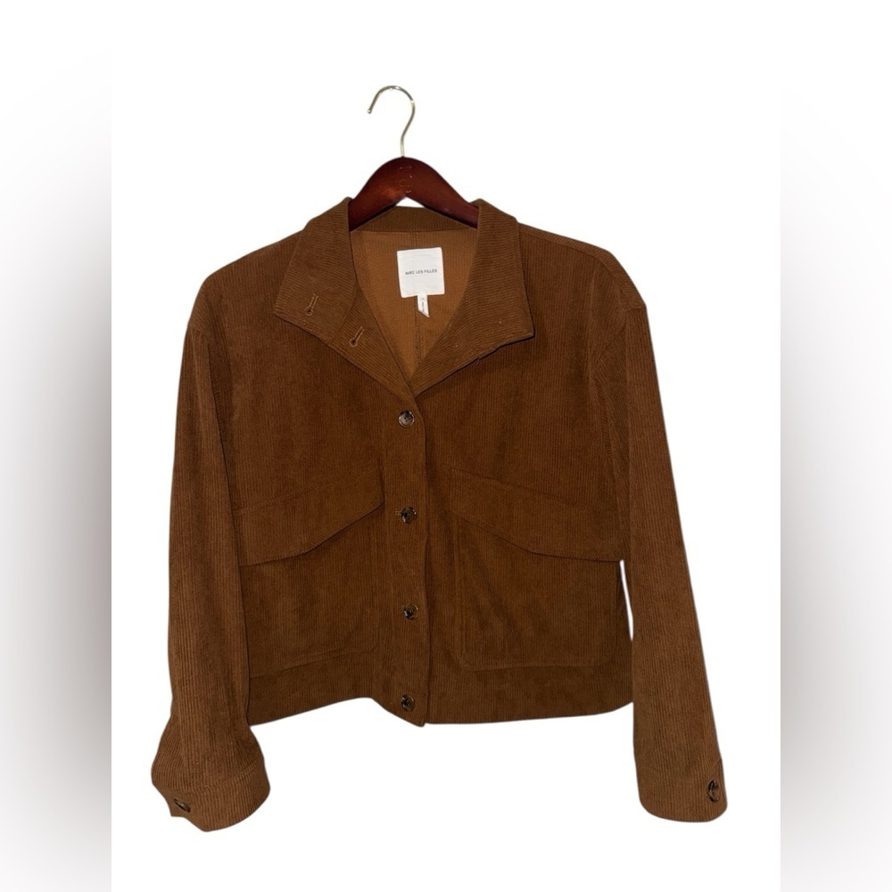 Avec Les Filles Brown Corduroy Cropped Jacket Button Front Size Large